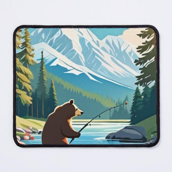 Item preview, Art - WPA Inspired Illustration, Fishing Bear and Mountain designed and sold by World-Pets.