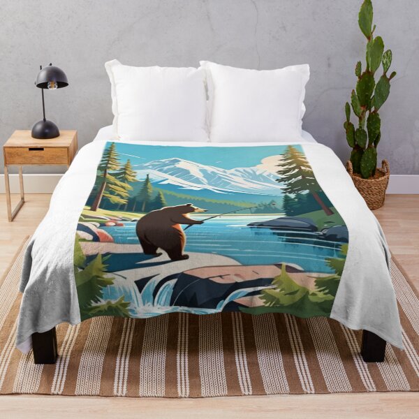 Item preview, Art - WPA Inspired Illustration, Fishing Bear and Mountain designed and sold by World-Pets.
