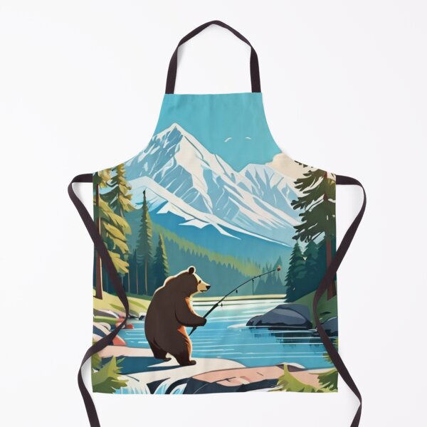 Item preview, Art - WPA Inspired Illustration, Fishing Bear and Mountain designed and sold by World-Pets.