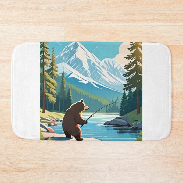 Item preview, Art - WPA Inspired Illustration, Fishing Bear and Mountain designed and sold by World-Pets.