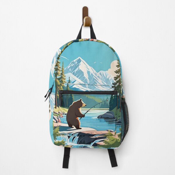 Item preview, Art - WPA Inspired Illustration, Fishing Bear and Mountain designed and sold by World-Pets.
