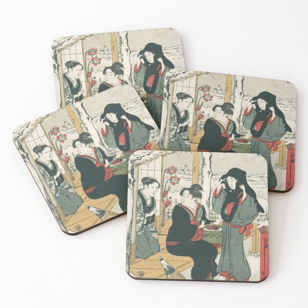 Item preview, Kiyonaga Torii Oji Village Beauties in Snow Vintage Japanese Woodblock Print designed and sold by vekotpu.