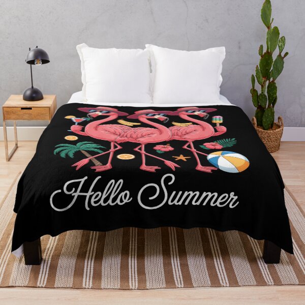 Item preview, Hello Summer Pink Flamingo Summer Vibes Beach Palm Tree designed and sold by SapfireStuArt.