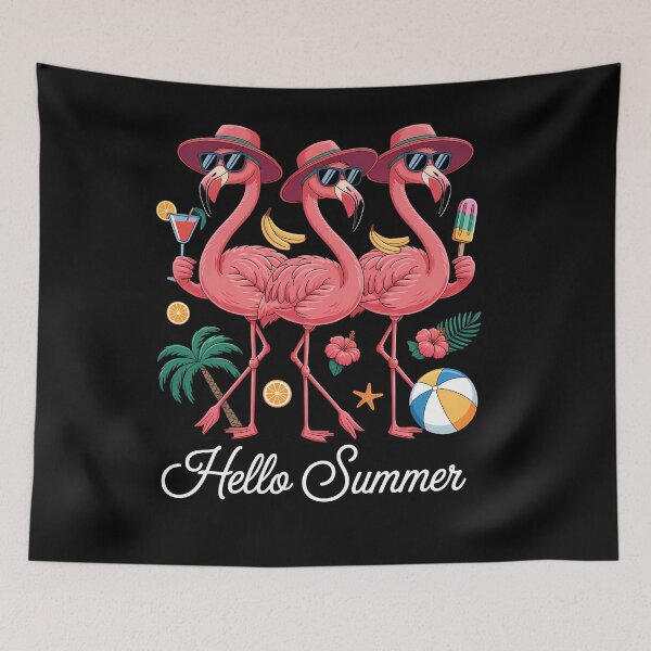 Item preview, Hello Summer Pink Flamingo Summer Vibes Beach Palm Tree designed and sold by SapfireStuArt.