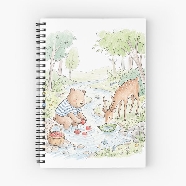 Item preview, Cute Bear and Deer Washing Fresh Fruit by Forest Stream designed and sold by TaiwanMemory.