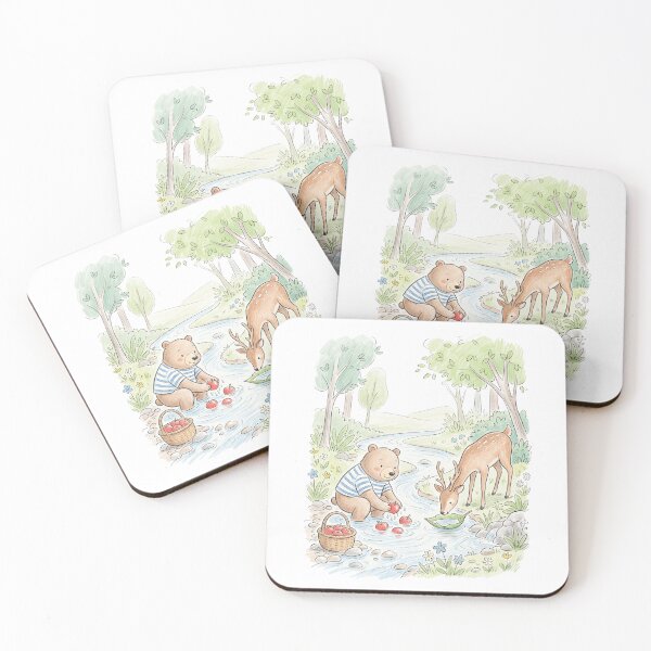 Item preview, Cute Bear and Deer Washing Fresh Fruit by Forest Stream designed and sold by TaiwanMemory.