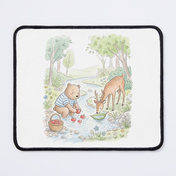 Item preview, Cute Bear and Deer Washing Fresh Fruit by Forest Stream designed and sold by TaiwanMemory.