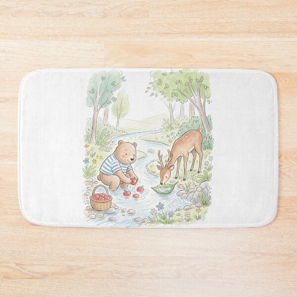 Item preview, Cute Bear and Deer Washing Fresh Fruit by Forest Stream designed and sold by TaiwanMemory.