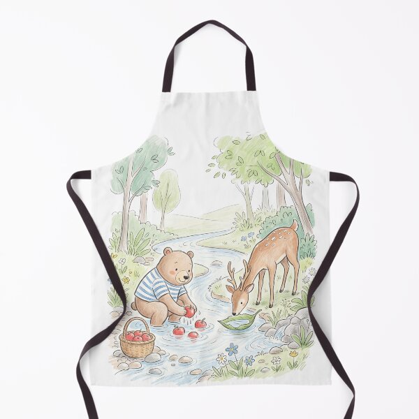 Item preview, Cute Bear and Deer Washing Fresh Fruit by Forest Stream designed and sold by TaiwanMemory.
