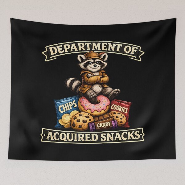 Item preview, Department of Acquired Snacks Funny Raccoon Snack Lover Vintage Graphic T-Shirt designed and sold by clockedoutwearshop.