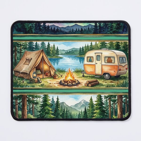 Item preview, Camping Adventure Explore Wilderness Watercolor Triptych Retro Camper designed and sold by PACS0011.