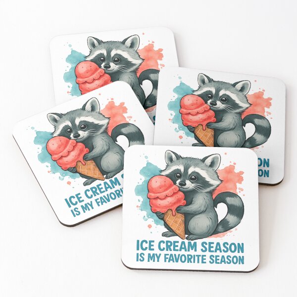 Item preview, CUTE KAWAII RACCOON WITH THE FUNNY QUOTE  "ICE CREAM SEASON IS MY FAVORITE SEASON" designed and sold by MKTreasures.