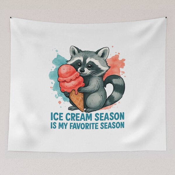 Item preview, CUTE KAWAII RACCOON WITH THE FUNNY QUOTE  "ICE CREAM SEASON IS MY FAVORITE SEASON" designed and sold by MKTreasures.