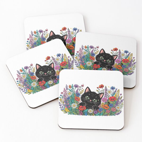 Item preview, Funny Cute Black Cat in Flowers Vintage designed and sold by CF_VintageDesign.