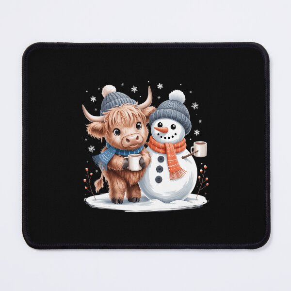 Item preview, Highland Cow Hugging Snowman Drink Coffee Winter Christmas designed and sold by SapfireStuArt.