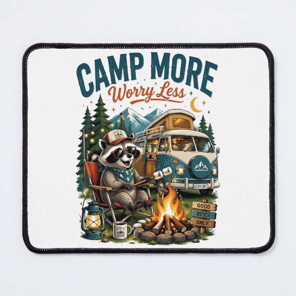 Item preview, Camp More Worry Less Raccoon Camper designed and sold by Sovereign Supply Co..
