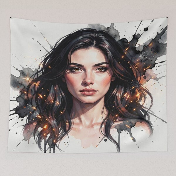 Item preview, Watercolor Portrait – Ink Splash & Ember Glow, Monet Inspired designed and sold by FotoworldEdel.