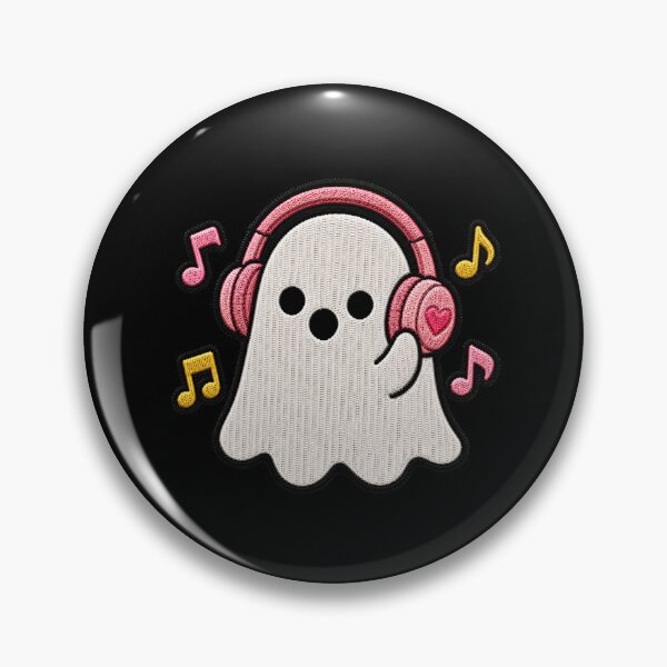 Item preview, Cute Ghost Listening to Music Kawaii Embroidery Patch Design designed and sold by ColorSplash123.