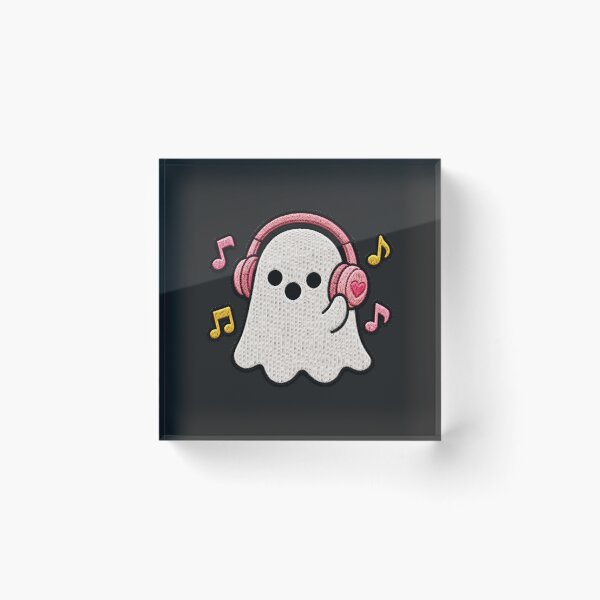 Item preview, Cute Ghost Listening to Music Kawaii Embroidery Patch Design designed and sold by ColorSplash123.