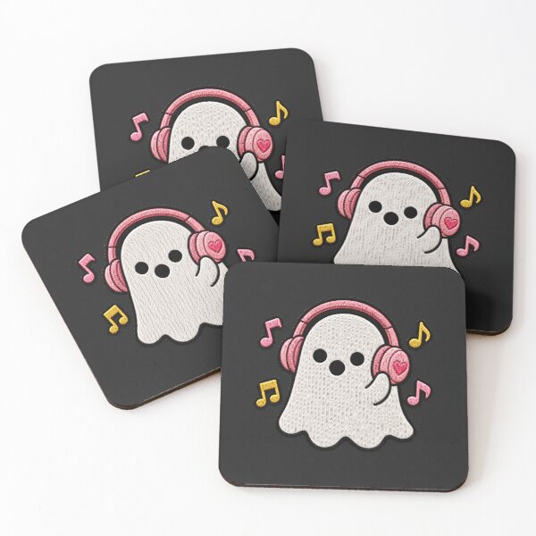 Item preview, Cute Ghost Listening to Music Kawaii Embroidery Patch Design designed and sold by ColorSplash123.