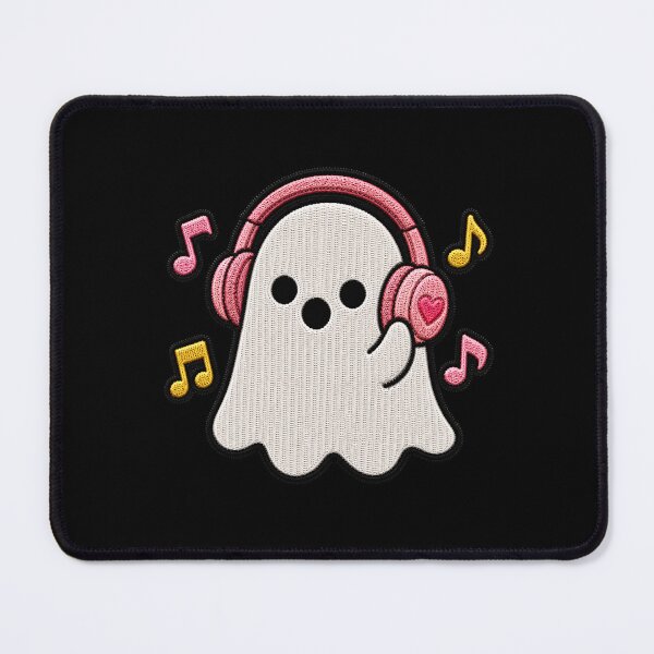 Item preview, Cute Ghost Listening to Music Kawaii Embroidery Patch Design designed and sold by ColorSplash123.