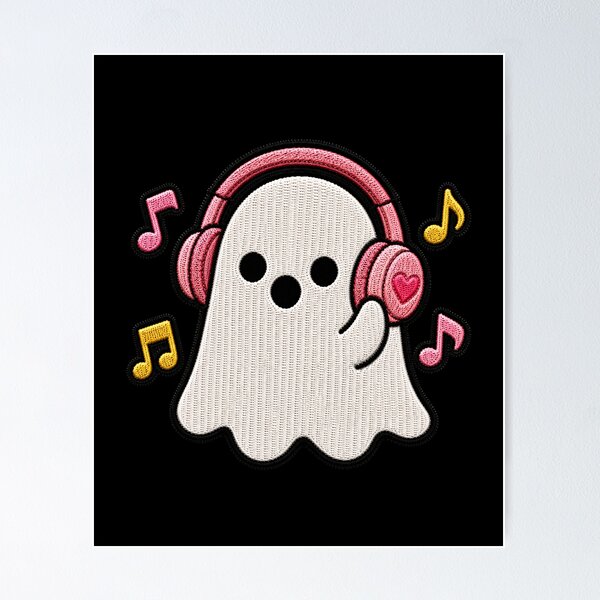 Item preview, Cute Ghost Listening to Music Kawaii Embroidery Patch Design designed and sold by ColorSplash123.