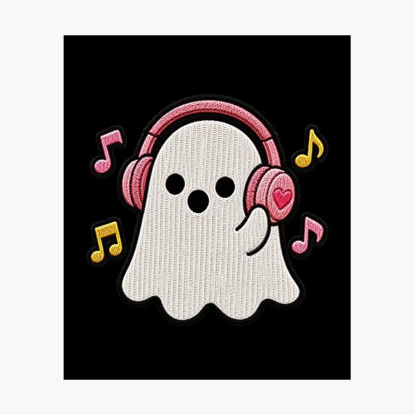 Item preview, Cute Ghost Listening to Music Kawaii Embroidery Patch Design designed and sold by ColorSplash123.