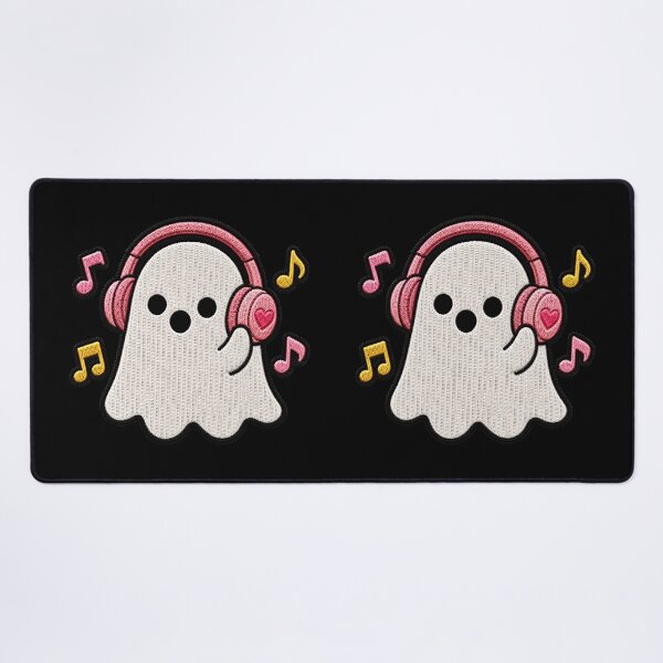Item preview, Cute Ghost Listening to Music Kawaii Embroidery Patch Design designed and sold by ColorSplash123.