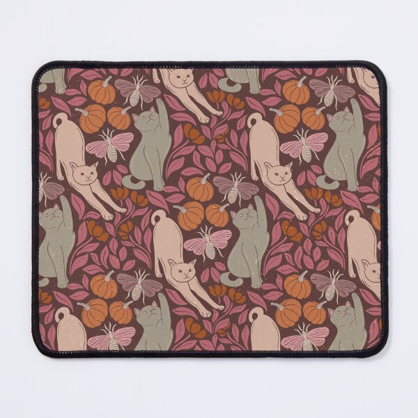 Item preview, Aubergine Folk Cat Moth Autumn Botanical Pattern designed and sold by DColourMuse.