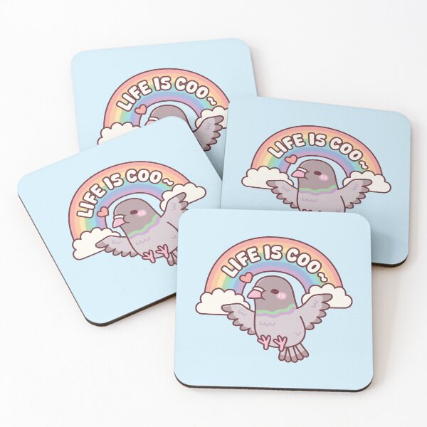 Item preview, Cute Pigeon Flying Among Rainbow Life Is Coo Pun Quote designed and sold by rustydoodle.