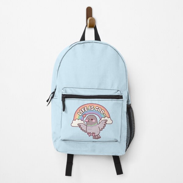 Item preview, Cute Pigeon Flying Among Rainbow Life Is Coo Pun Quote designed and sold by rustydoodle.