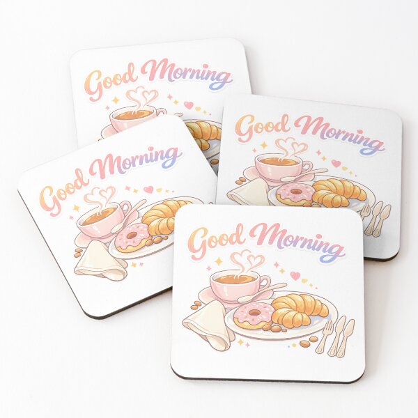 Item preview, Good Morning Breakfast Art – Pink Coffee Cup, Donut & Croissant Illustration designed and sold by EdgeSphere.