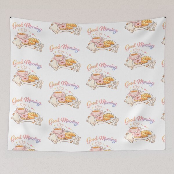 Item preview, Good Morning Breakfast Art – Pink Coffee Cup, Donut & Croissant Illustration designed and sold by EdgeSphere.