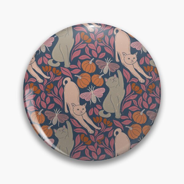 Item preview, Teal Folk Halloween Cat Moth Botanical Pattern designed and sold by DColourMuse.