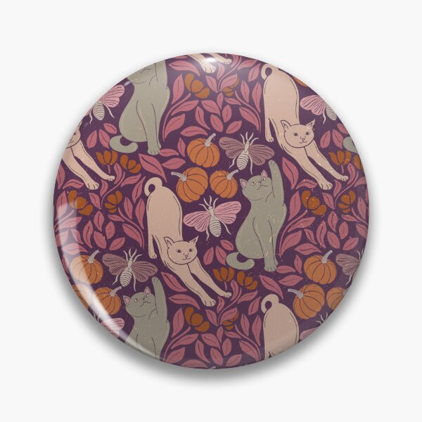 Item preview, Purple Magenta Folk Cat Moth Autumn Pattern designed and sold by DColourMuse.