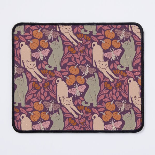 Item preview, Purple Magenta Folk Cat Moth Autumn Pattern designed and sold by DColourMuse.