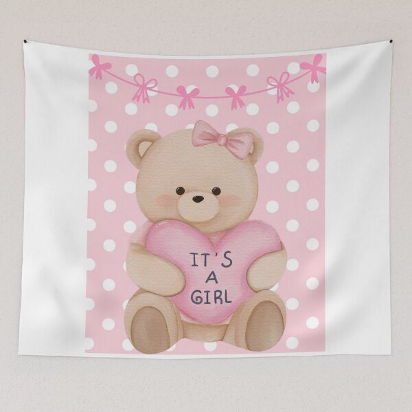Item preview, Cute Teddy Bear Holding Heart – It's a Girl Baby Announcement Design | Baby Shower & Newborn Gift designed and sold by PureHopeStudio.