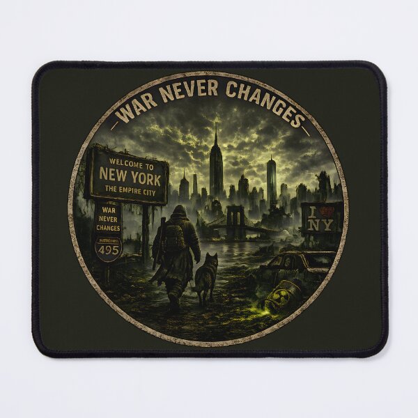 Item preview, War Never Changes - New York | Post Apocalyptic NYC Skyline | Wasteland Survivor & Dog | Dystopian Retro fallout Inspired Art designed and sold by RockyGameArt.