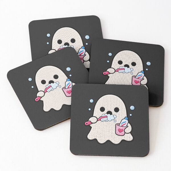 Item preview, Cute Ghost Brushing Teeth Kawaii Embroidery Patch Design designed and sold by ColorSplash123.