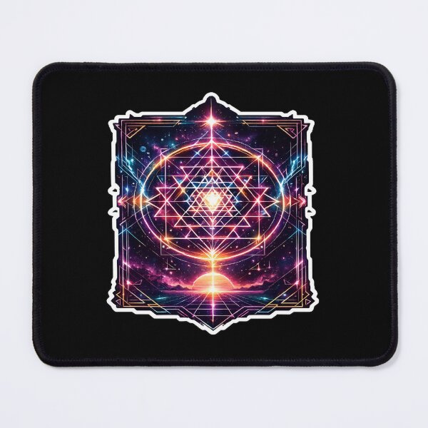 Item preview, Neon Sri Yantra Sacred Geometry with Futuristic Grid Landscape designed and sold by RiteshCenter .