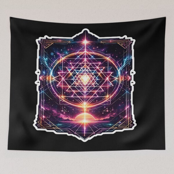 Item preview, Neon Sri Yantra Sacred Geometry with Futuristic Grid Landscape designed and sold by RiteshCenter .