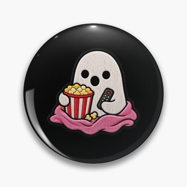 Item preview, Cute Ghost Movie Night Kawaii Embroidery Patch Design designed and sold by ColorSplash123.