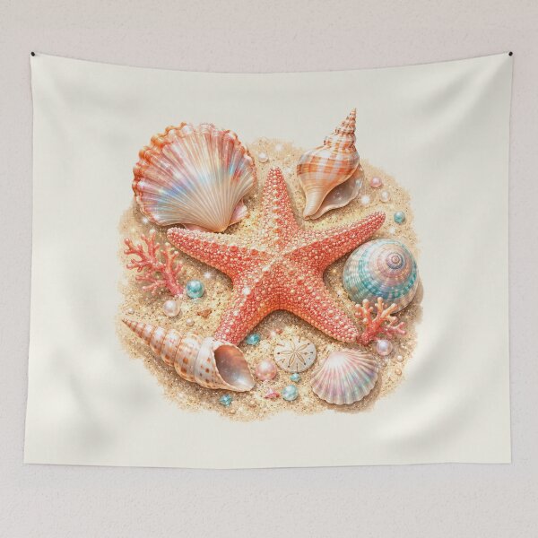 Item preview, Coral Starfish & Magical Seashells designed and sold by HeyFajnaLinja.