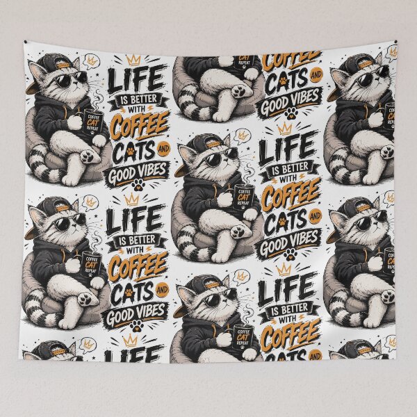 Item preview, Life Is Better With Coffee Cats And Good Vibes Cool Cat designed and sold by JIMBOEE.