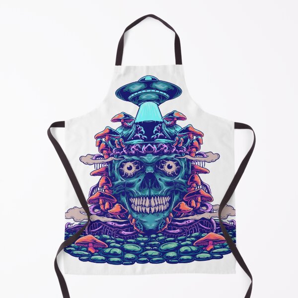 Item preview, Psychedelic Alien Skull with UFO & Mushrooms designed and sold by phsycartwork.