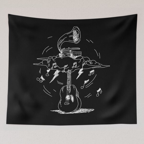 Item preview, Vintage Acoustic Guitar with Gramophone Sketch designed and sold by phsycartwork.