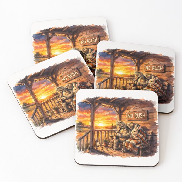 Item preview, No Rush - Cozy Sunset Porch Turtle and Rabbit Art designed and sold by SoulPT.