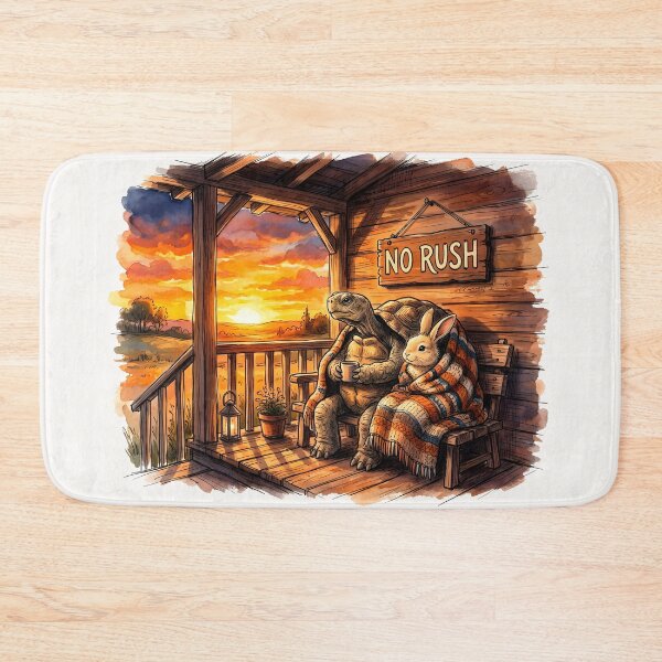 Item preview, No Rush - Cozy Sunset Porch Turtle and Rabbit Art designed and sold by SoulPT.
