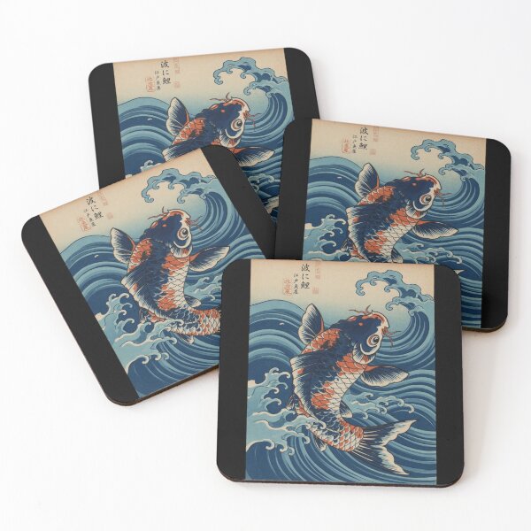 Item preview, Japanese Ukiyo-e Leaping Fish Woodblock Vintage Art designed and sold by CF_VintageDesign.