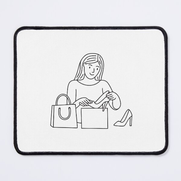 Item preview, A woman opening new heels next to a shopping bag designed and sold by rasagamastore.